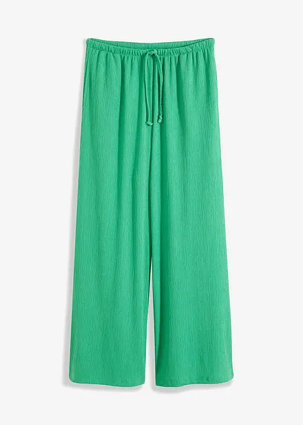 High waist broek van gestructureerde jersey met elastische band en strikkoordjes