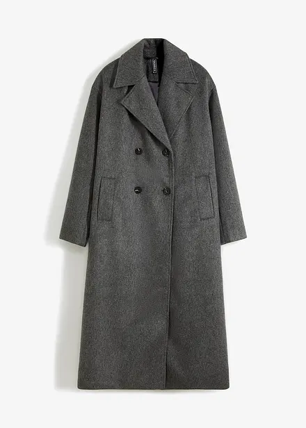 Lange oversized jas in wollen look met dubbele knopen