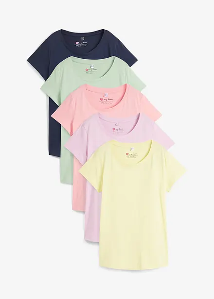 Shirt met ronde hals (set van 5), korte mouw