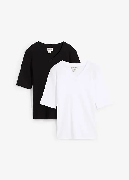 Geribd shirt met V-hals (set van 2)
