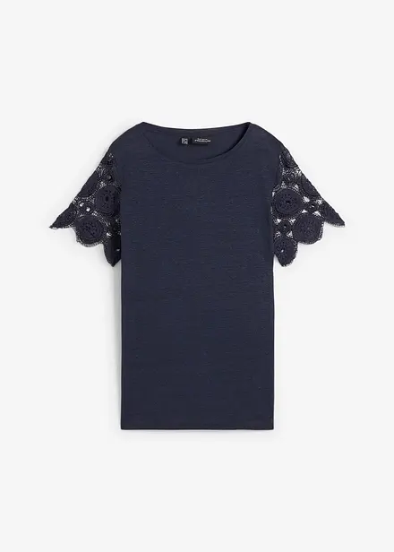 Shirt van puur linnen met gehaakte mouwen