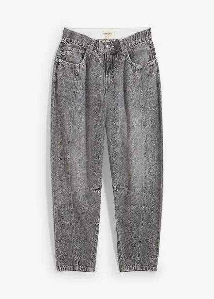 Barrel jeans mid waist, comfortabele tailleband, cropped