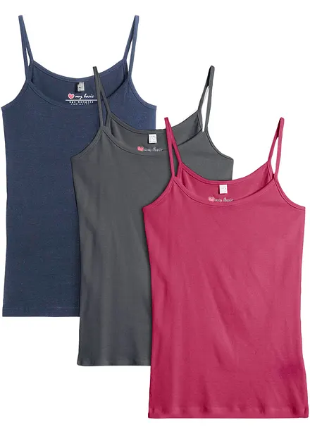 Top met spaghettibandjes van puur katoen (set van 3)