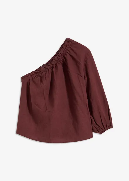 One-schouder blouse met linnen