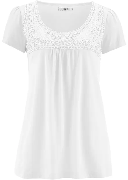 Katoenen shirt met kant, korte mouw