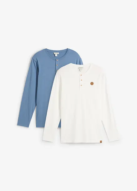Henley shirt van biologisch katoen (set van 2), lange mouw