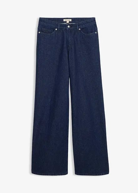 Wide leg jeans, mid waist, low stretch, full length