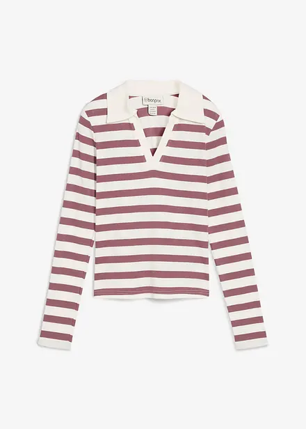 Geribd poloshirt met lange mouwen