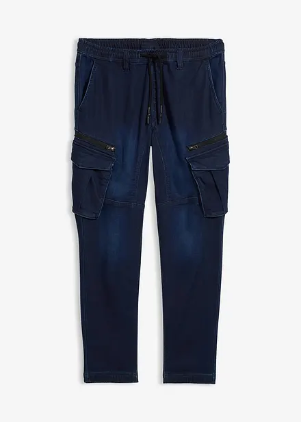 Regular fit sweat jeans met cargozakken, straight