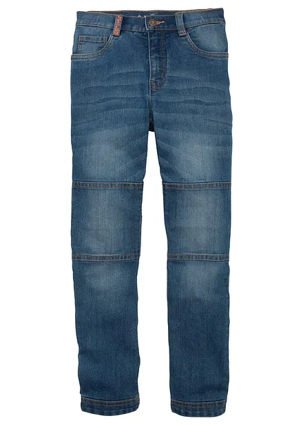 Stretch jeans met mid waist en verstevigde knieën, straight