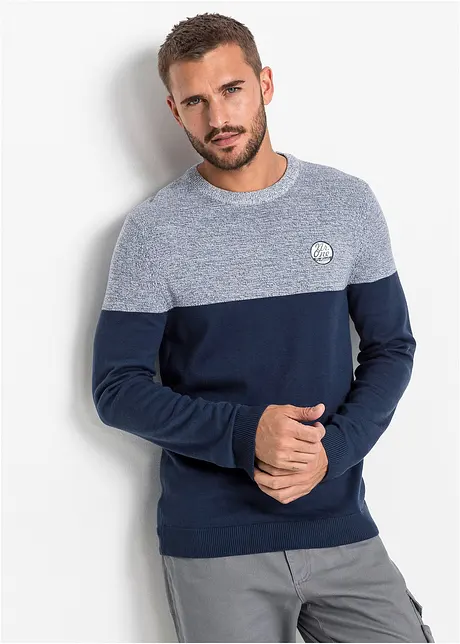 Fijn gebreide trui met colourblocking en katoen, bonprix