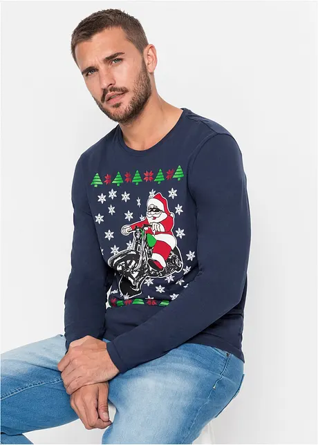 Longsleeve met kerstmotief, slim fit, bonprix