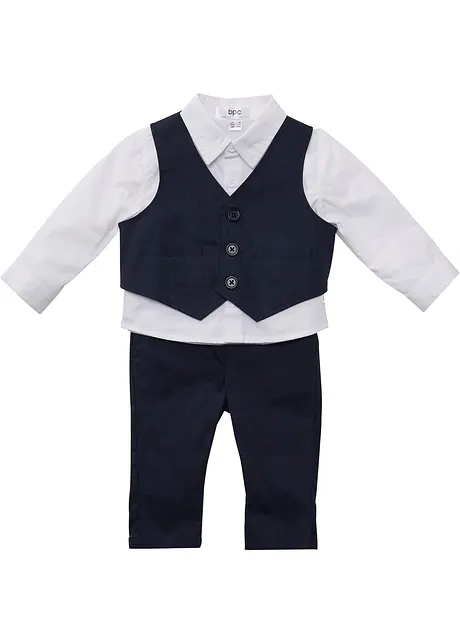 Baby gilet, overhemd en broek (3-dlg. set), bonprix