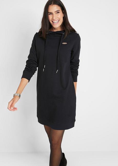 Comfy jurk met een capuchon en stylish details zwart