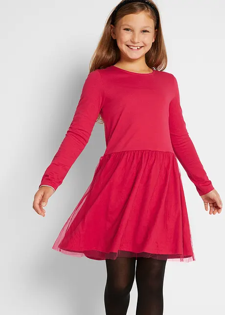 Meisjes jersey jurk met tule, bonprix