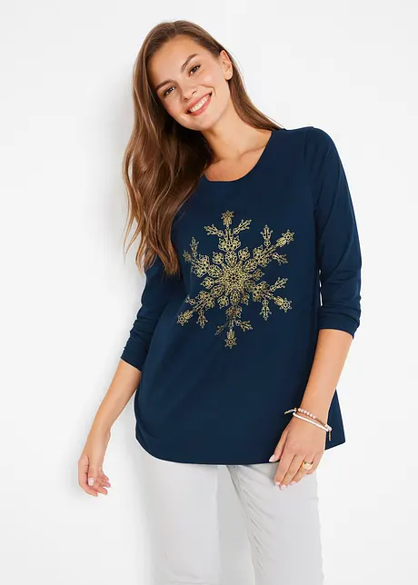 Katoenen longsleeve met metallic sneeuwvlokken, bonprix