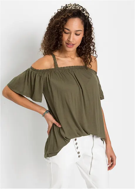 Cold shoulder shirt met kant, bonprix