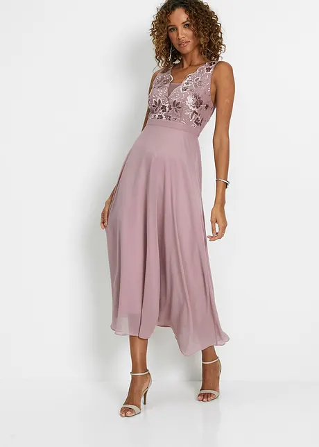 Maxi jurk met pailletten en borduursel, bonprix