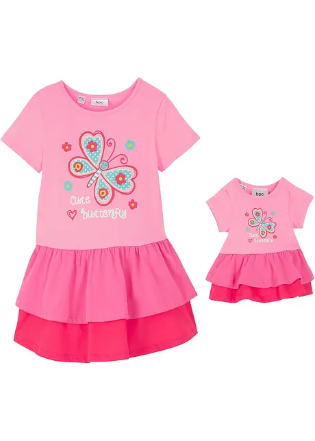 Meisjes jurk en poppenjurk (2-dlg. set) van biologisch katoen, bonprix