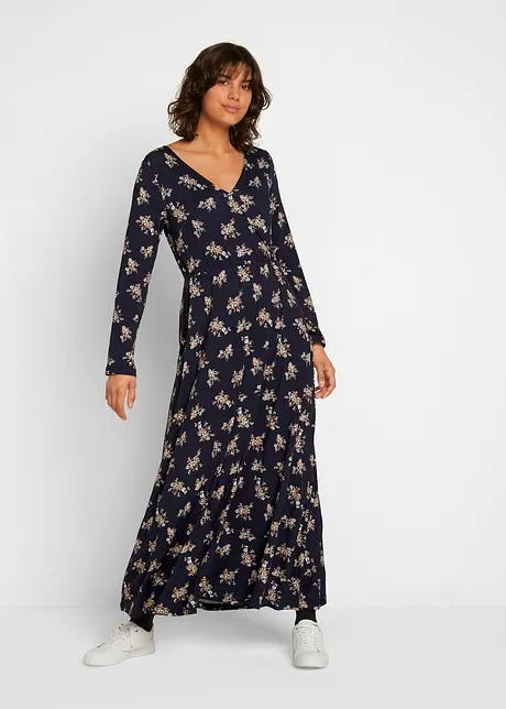 Gedessineerde maxi jurk van viscose, lange mouw, bpc bonprix collection