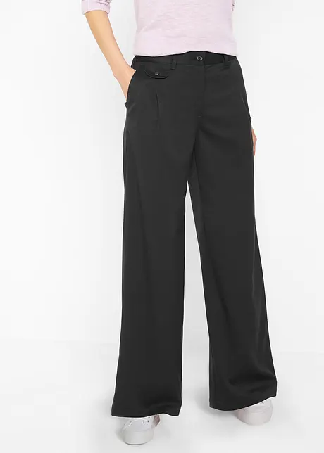 Wijde Marlene Dietrich broek met high-waist comfortband en bandplooien, bonprix