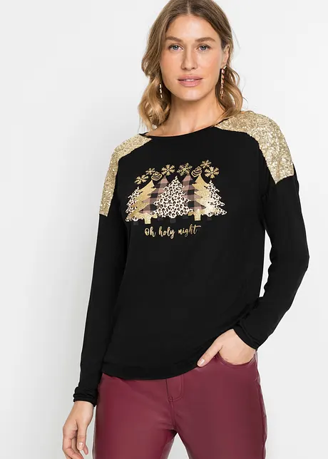 Oversized shirt met kerstmotief en pailletten, BODYFLIRT boutique