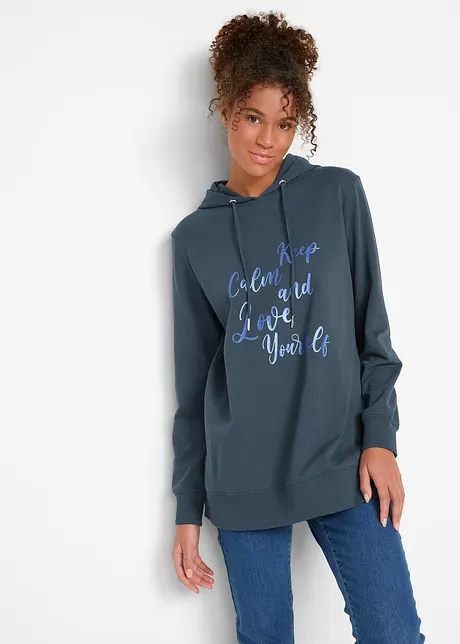 Trendy sweater met statement print en capuchon, bonprix