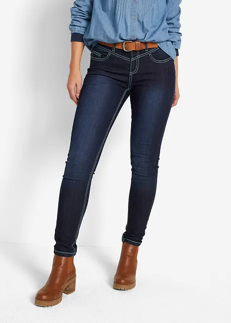 Slim mid waist jeans met contrastnaden, bonprix