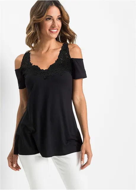 Cold shoulder shirt met kant, bonprix