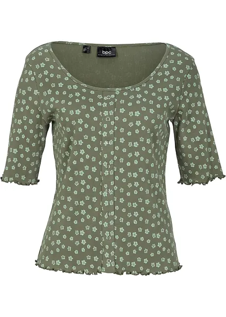 Geribd shirt met bloemenprint, halflange mouw, bonprix