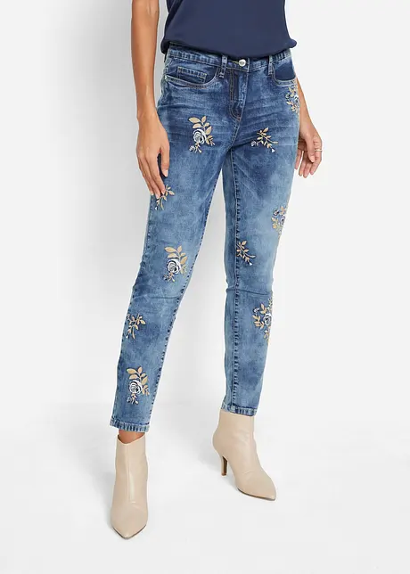 Jeans met bloemenborduursel, bonprix