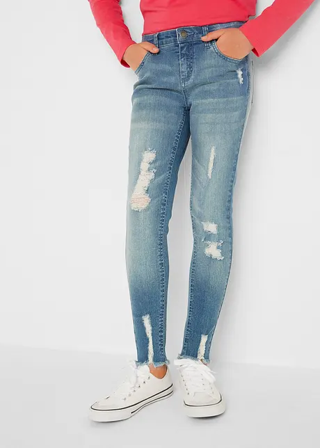 Meisjes skinny jeans met used effect, bonprix