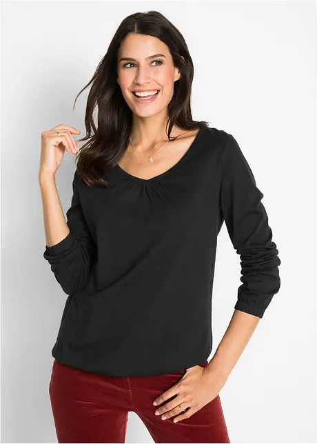 Katoenen longsleeve met elastiek, bonprix