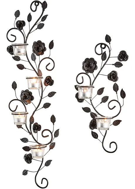 Wandkaarzenhouder met rozenranken (2-dlg. set), bpc living bonprix collection