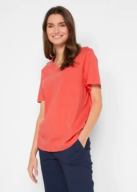 Wijd longshirt met V-hals (set van 5), korte mouw, bonprix