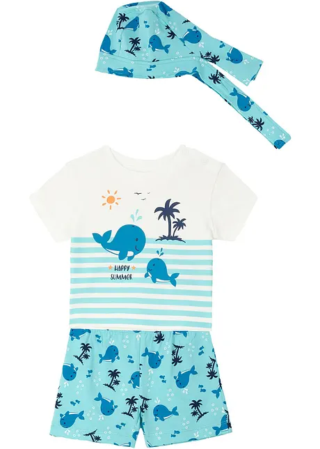 Baby T-shirt, short en bandana van biologisch katoen (3-dlg. set), bpc bonprix collection