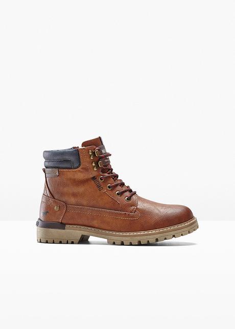 Winterse veterboots van Mustang met trendy details cognac