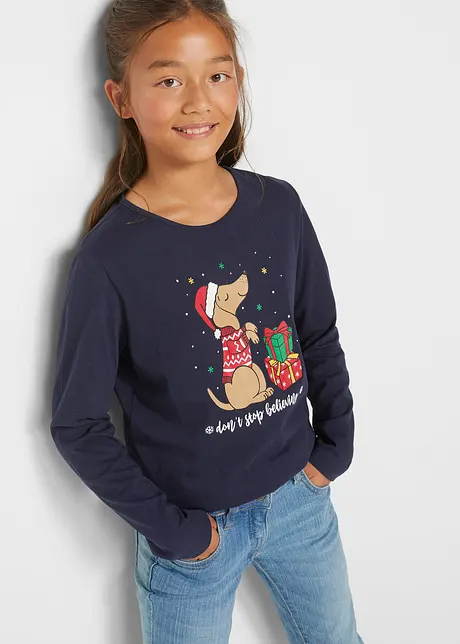 Meisjes kerst longsleeve van biologisch katoen (set van 2), bonprix