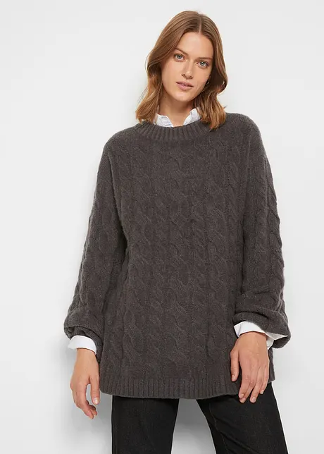 Oversized trui met kabelpatroon, bonprix