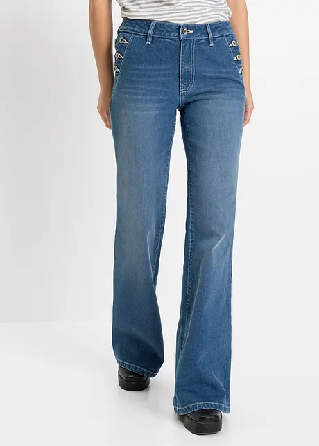 Flared jeans met knoopsluiting en biologisch katoen, bonprix