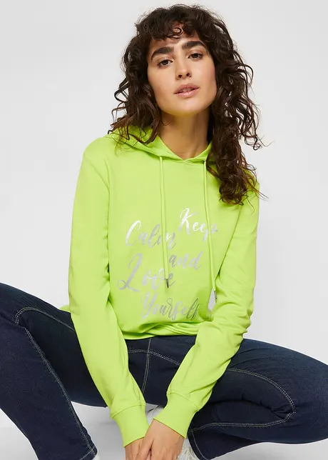 Trendy sweater met statement print en capuchon, bonprix