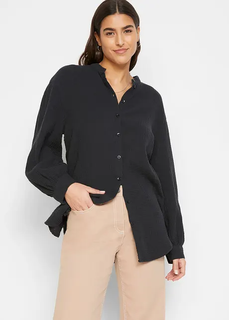 Lange mousseline blouse van katoen met zijsplitten, bonprix