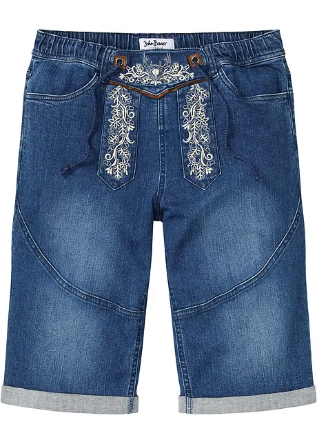 Stretch jeans bermuda met borduursel, regular fit, bonprix