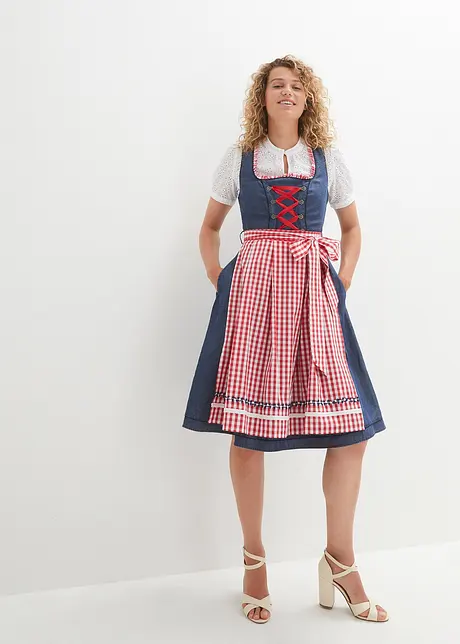 Dirndl in denim look en schort (2-dlg. set), bonprix