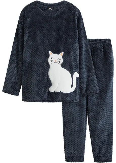 Huispak van fleece met een gebreid patroon en applicatie (2-dlg.), bonprix