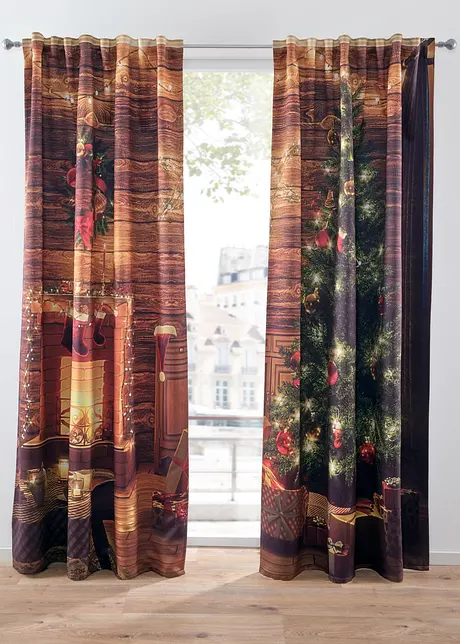 Verduisterend gordijn met kerstprint (set van 2), bonprix