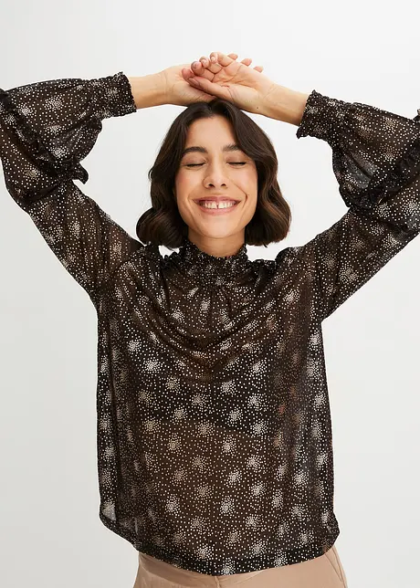 Mesh shirt met folieprint, BODYFLIRT