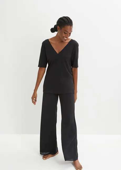 Pyjama met viscose en wijde broek (2-dlg. set), bonprix