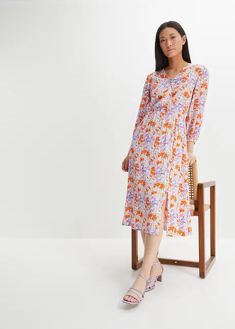 Midi jurk met split van gestructureerde viscose, RAINBOW