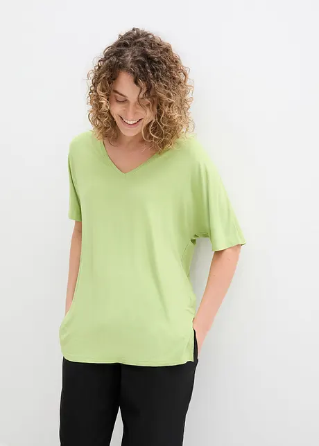 Longshirt met V-hals en vleermuismouwen, bonprix